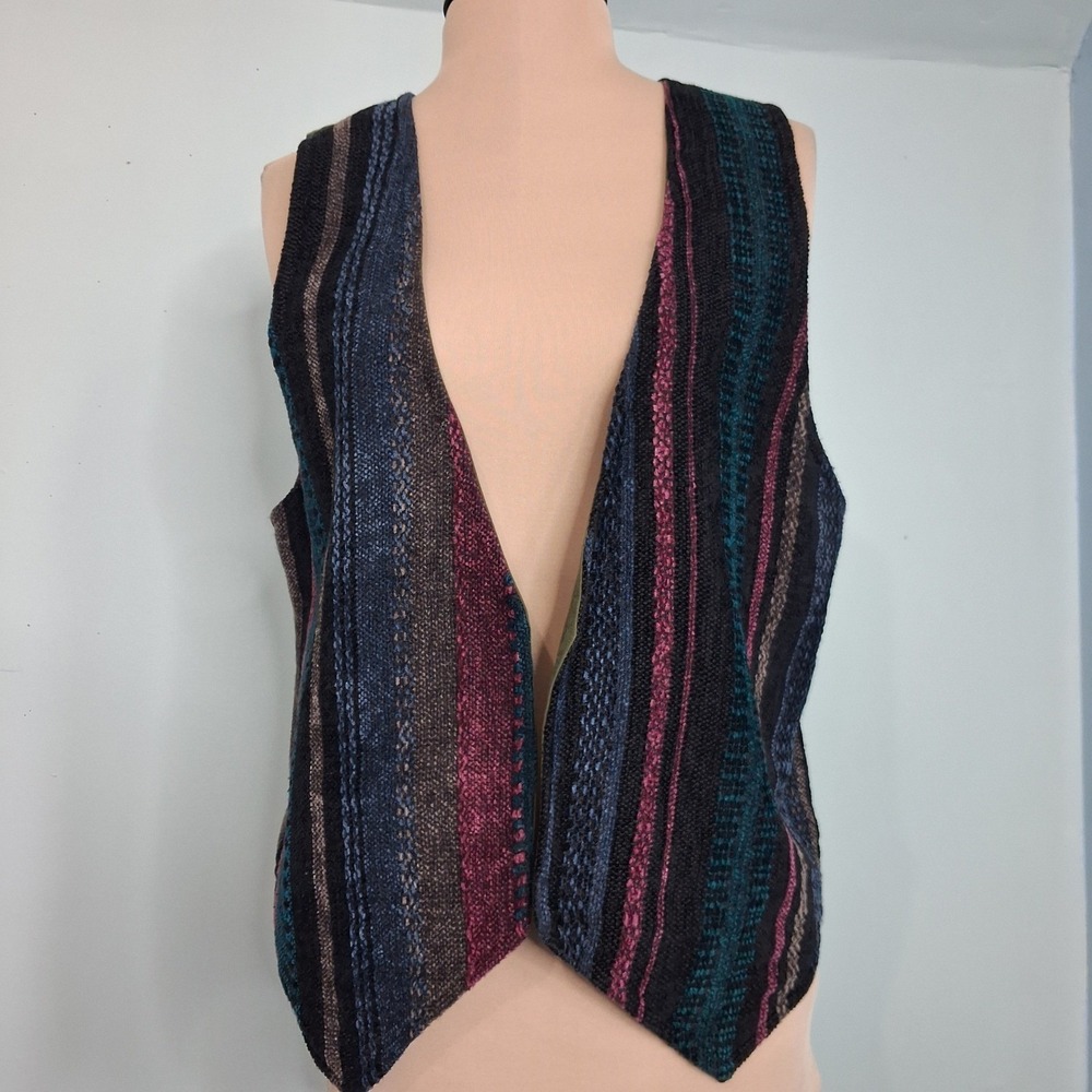 Skowhegan Handwovens Artisan Striped Woven Vest Olive Green Boho Southwestern